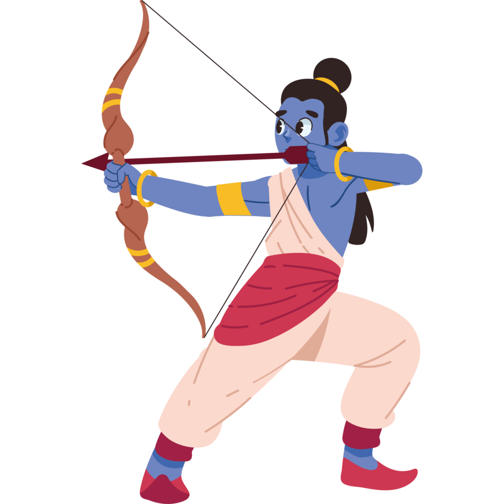 lord rama is standing holding a bow and arrow in hand isolated png