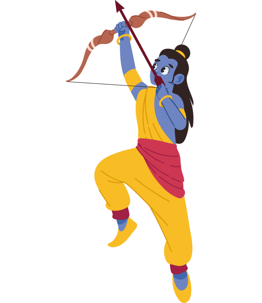 lord rama is standing holds a bow and arrow isolated png