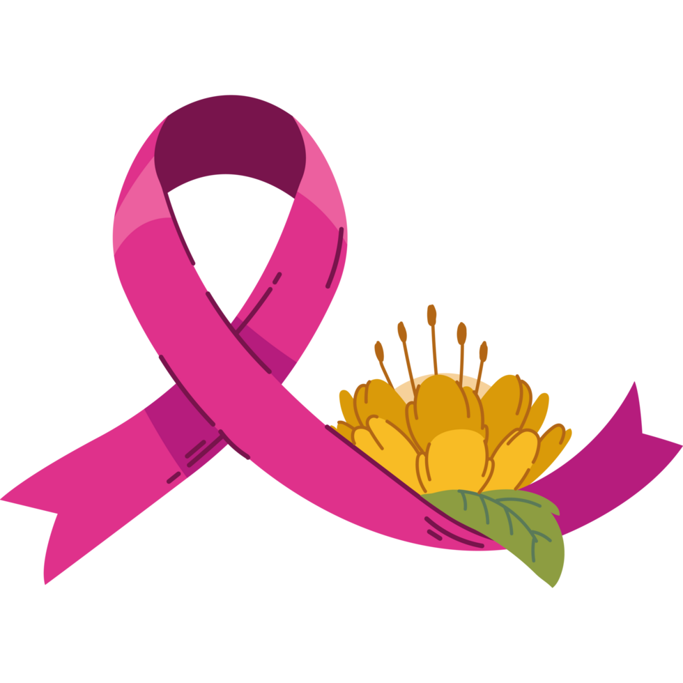pink ribbon with heart breast cancer isolated png