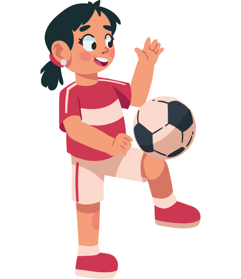 girl cartoon practicing soccer isolated png