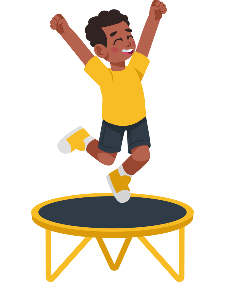 boy playing in a trampoline isolated png