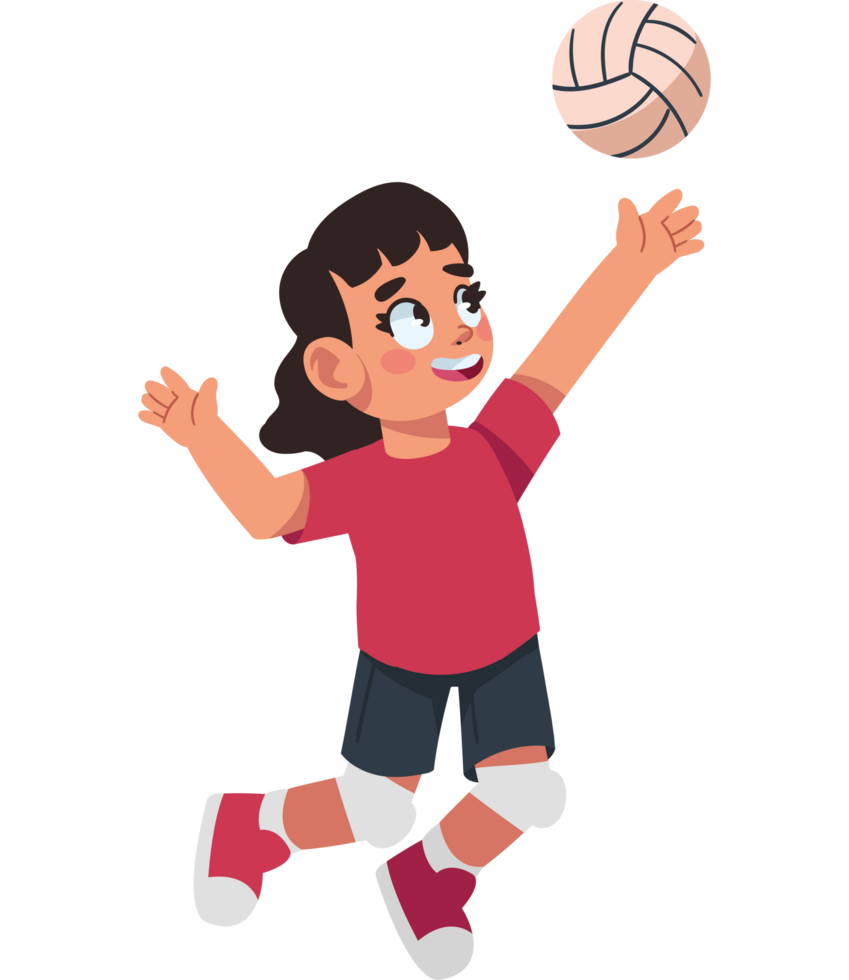 girl cartoon practicing volleyball isolated png