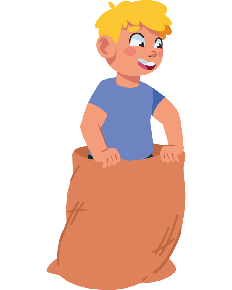 cute boy playing sack race isolated png