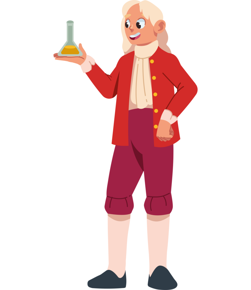 isaac newton with chemical flask isolated png
