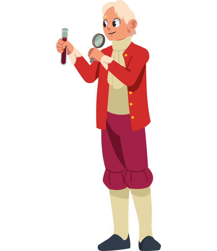 isaac newton scientist with magnifier isolated png
