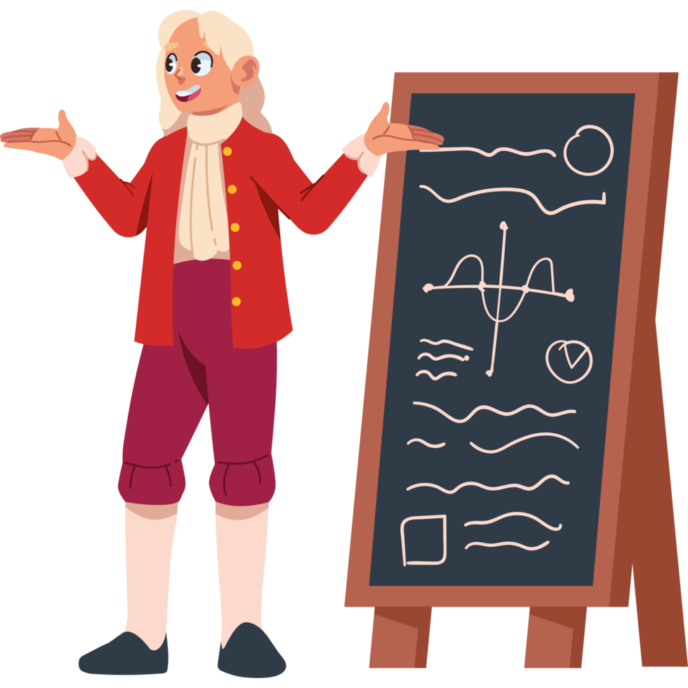 isaac newton teaching with blackboard isolated png