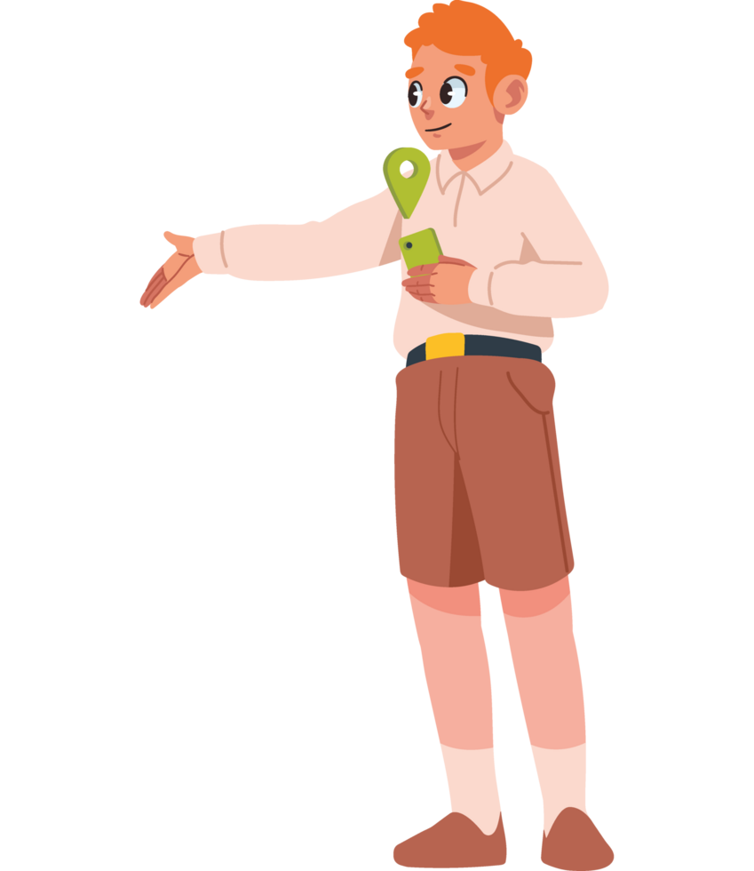 guy with navigation app phone isolated png