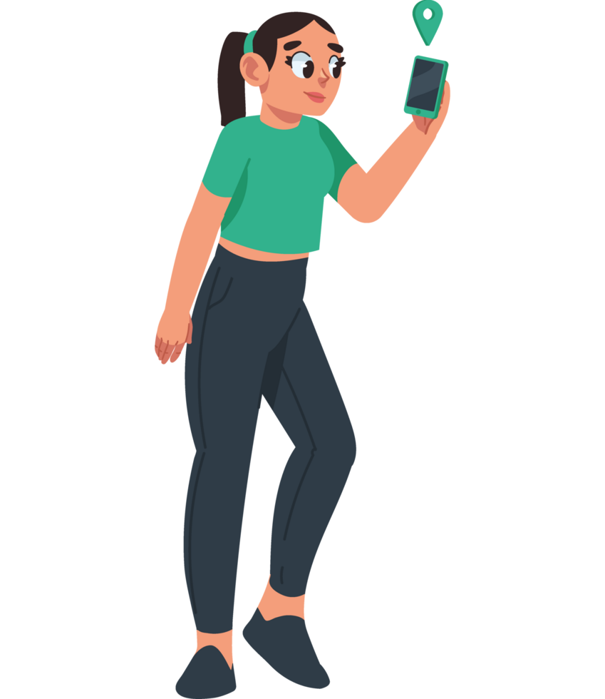 woman using gps navigation app isolated png