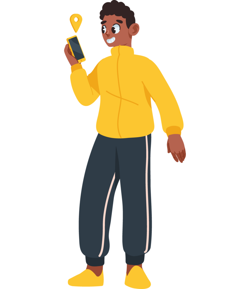man using gps navigation app isolated png