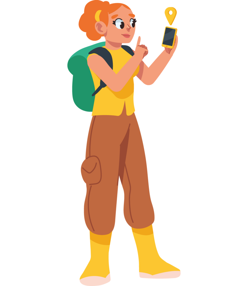 tourist woman using gps location app isolated png