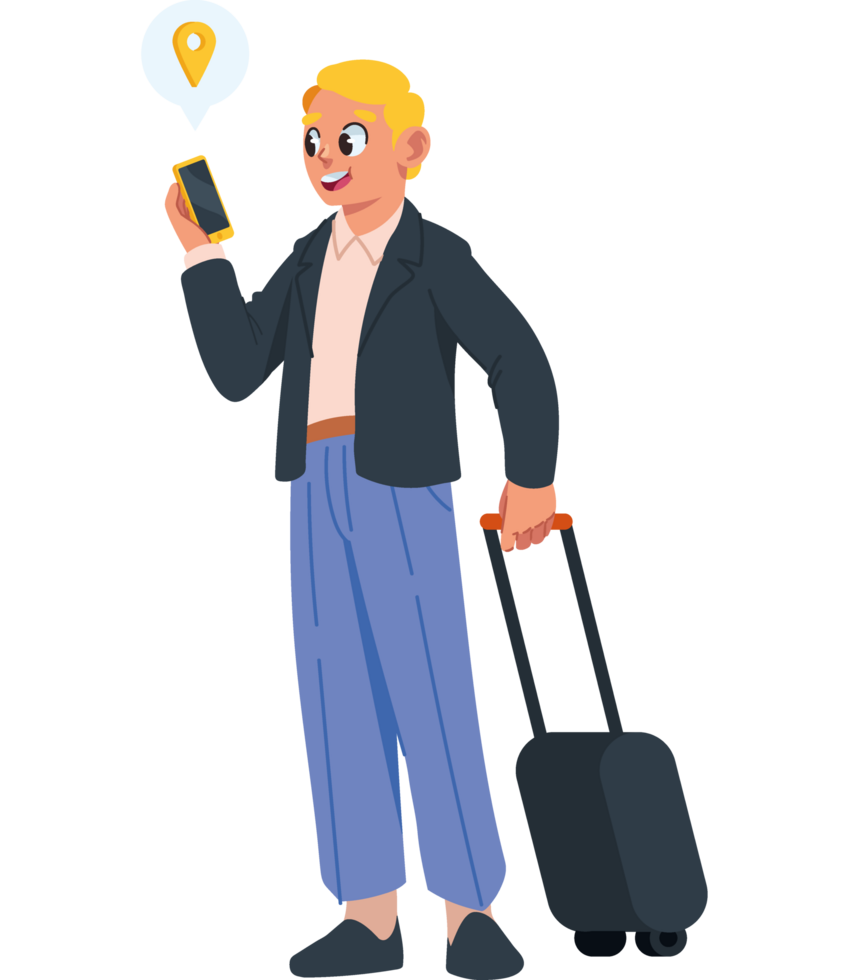 traveler man using gps location app isolated png