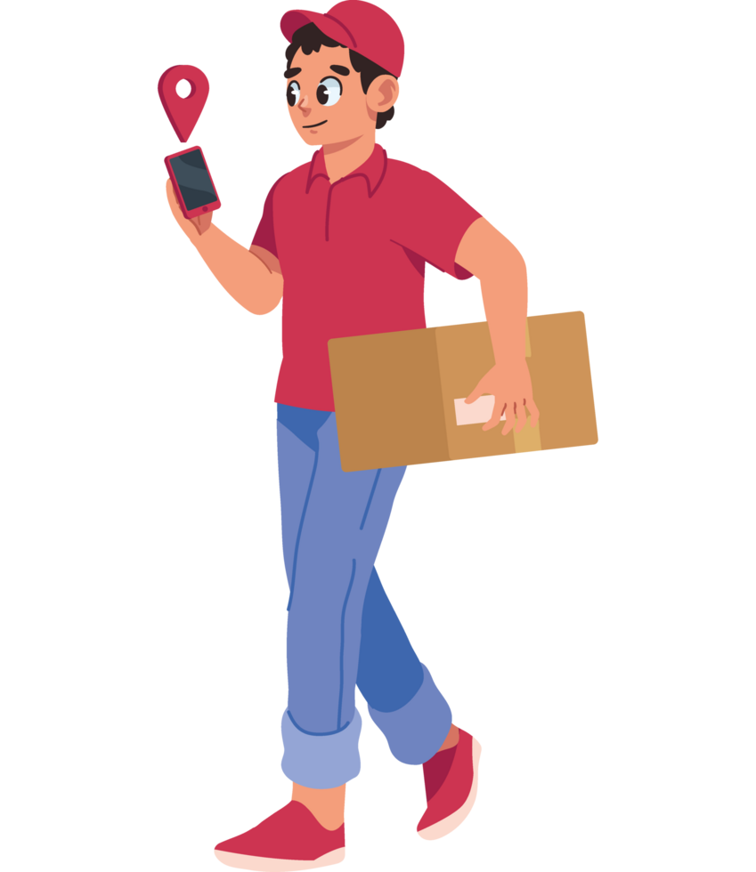 delivery man using gps location isolated png