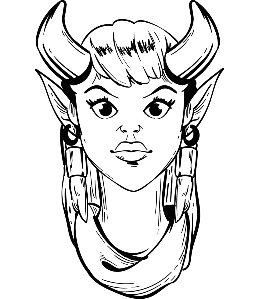 elf woman face drawing sketch isolated png