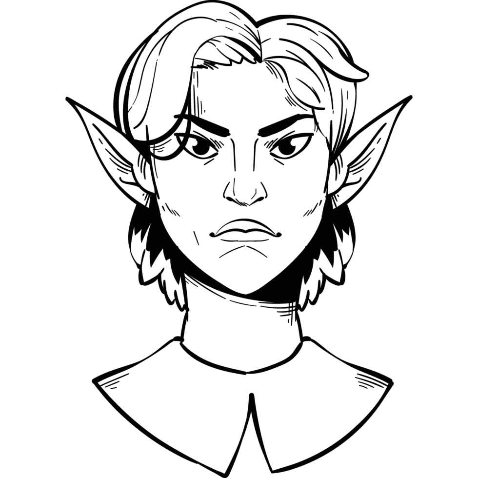 sketch fantasy elf avatar isolated png