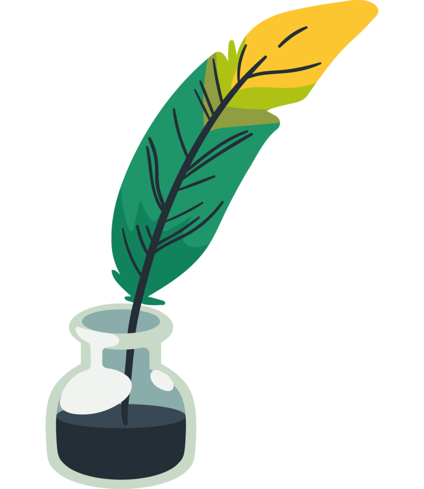 feather pen in ink bottle cartoon isolated png
