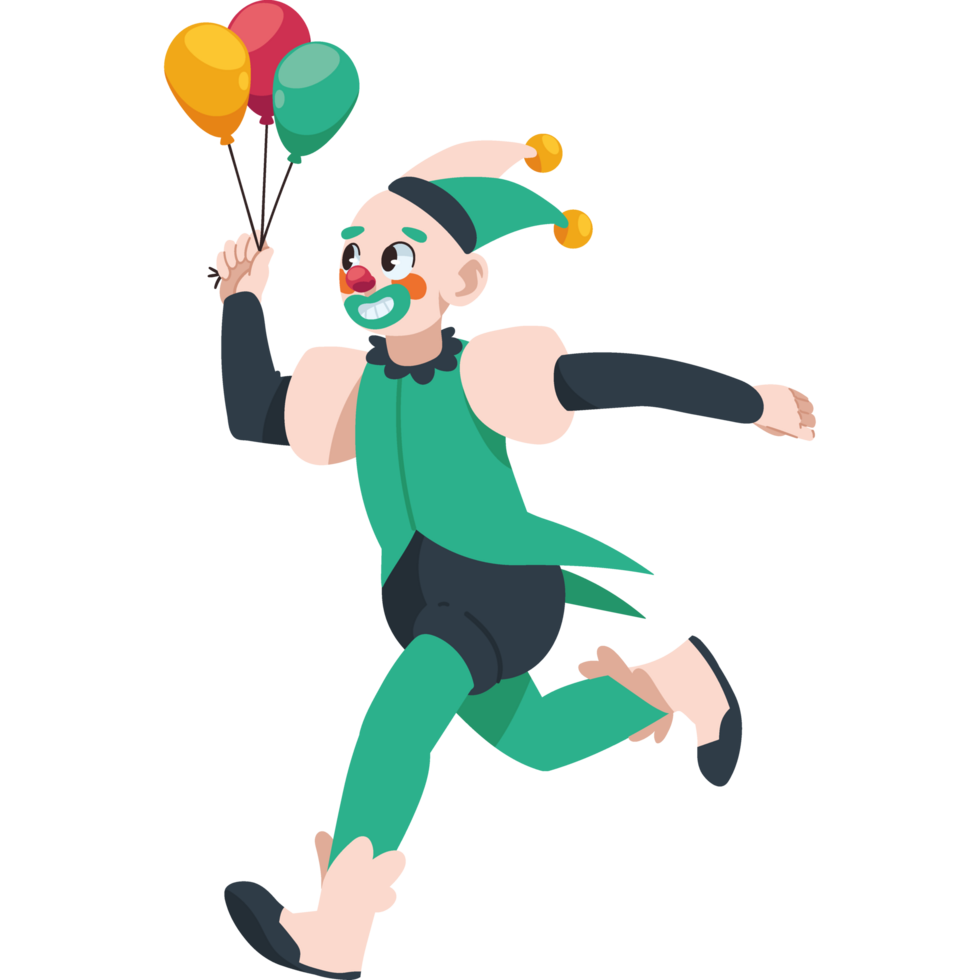 happy clown with balloons cartoon isolated png