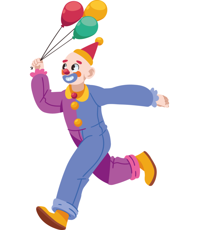 happy clown holds balloons isolated png