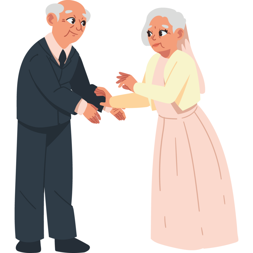 old couple in golden wedding isolated png
