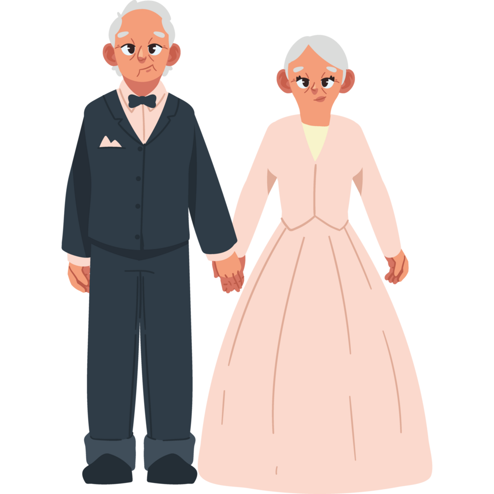 grandparents in golden wedding isolated png