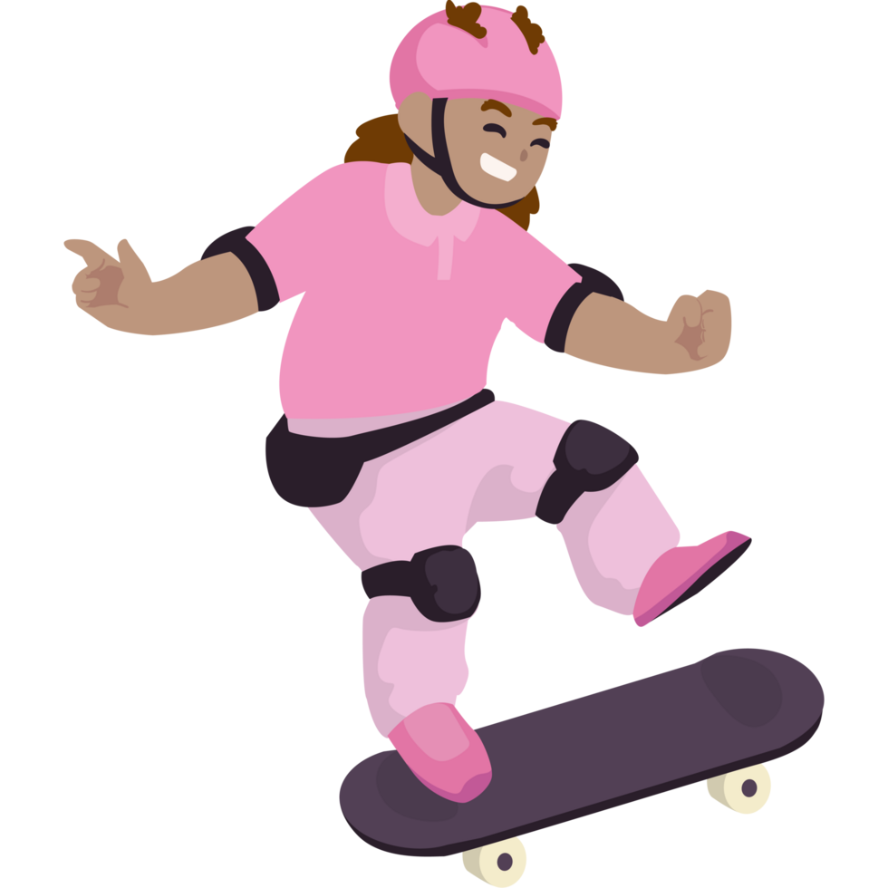 girl skater practicing skateboarding isolated png