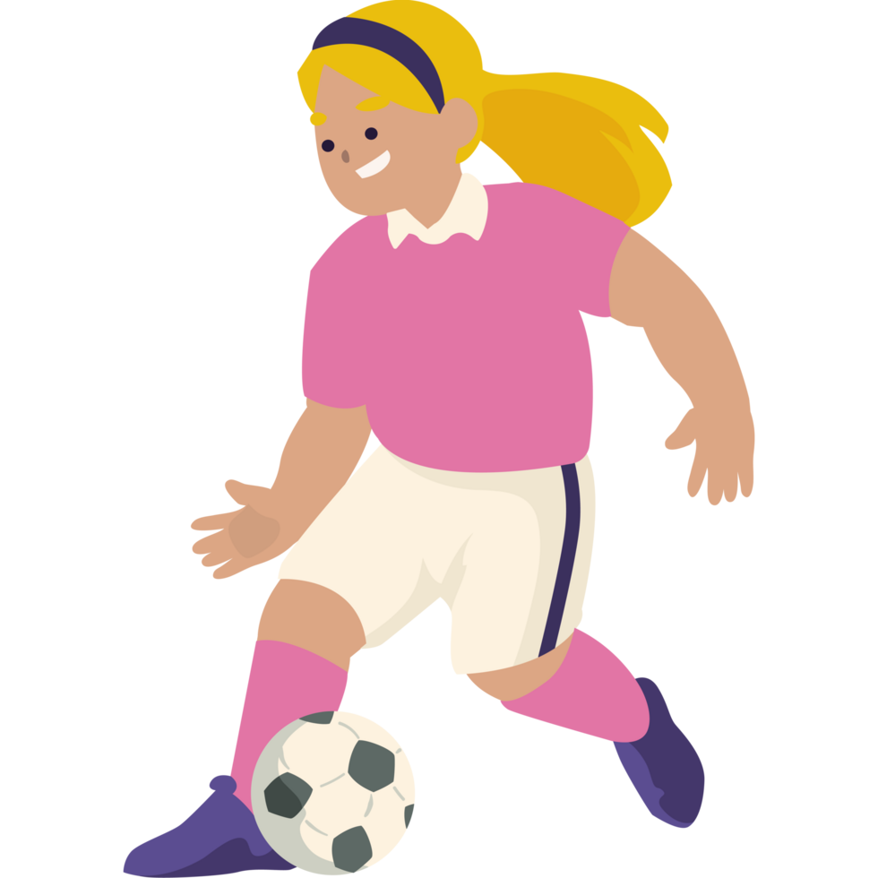 girl cartoon practicing soccer design png