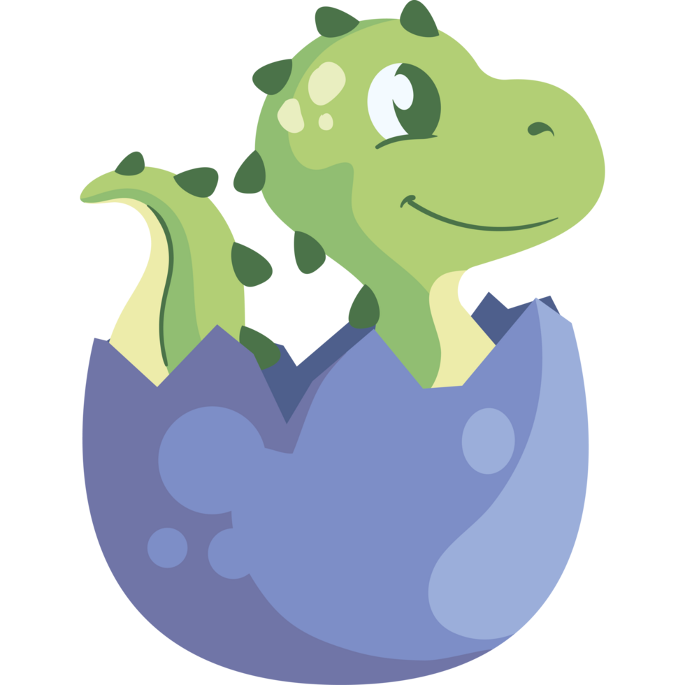 green cute dinosaur baby in egg isolated png