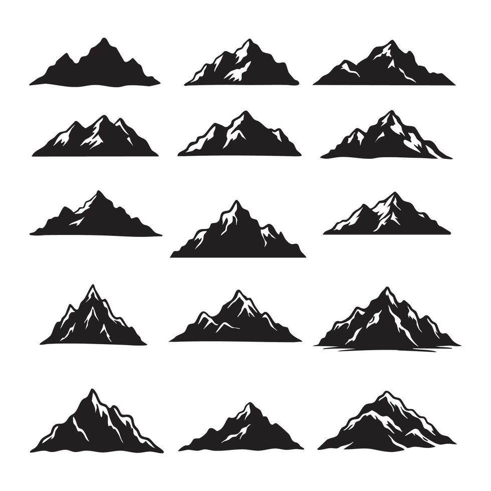Assortment of mountain outlines set against white vector