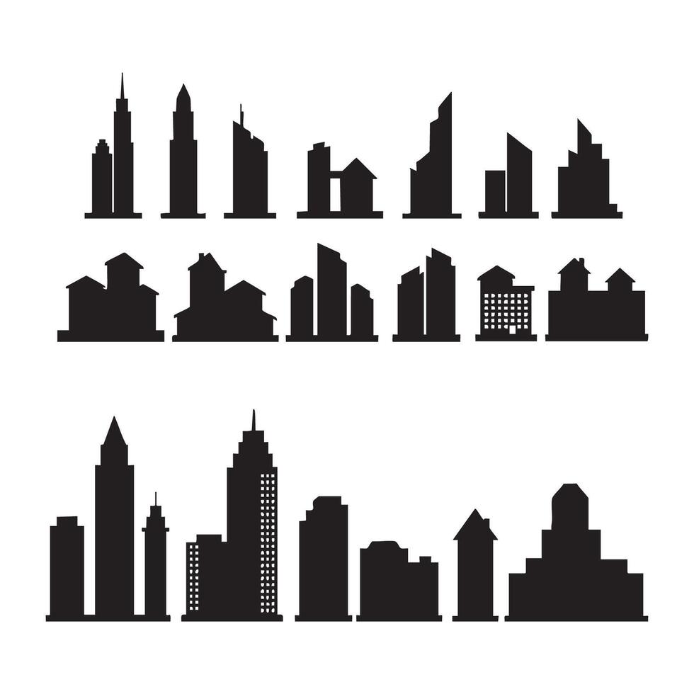 White background with a group of building silhouettes vector
