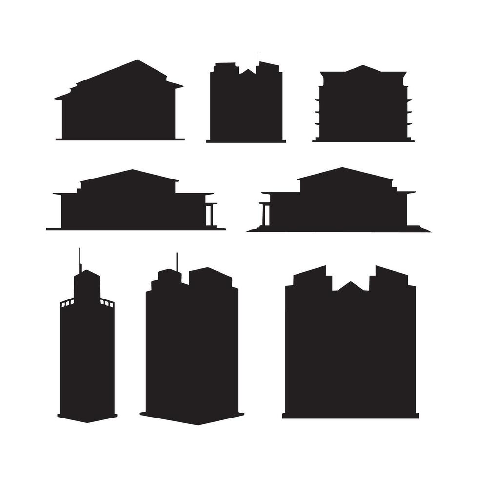 Series of architectural silhouettes on a white base vector