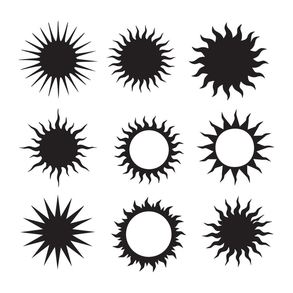 Set of sun shapes in silhouette on a clean white background vector