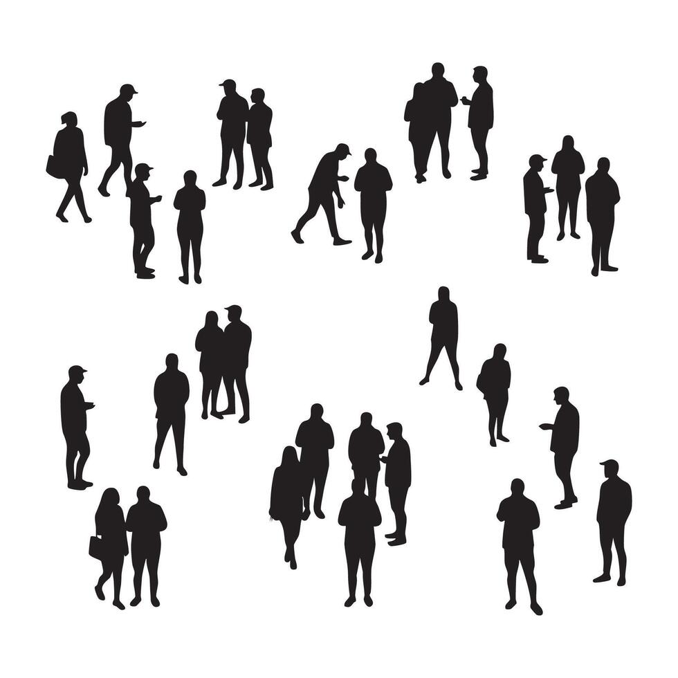 Variety of crowd silhouettes on clean white background vector