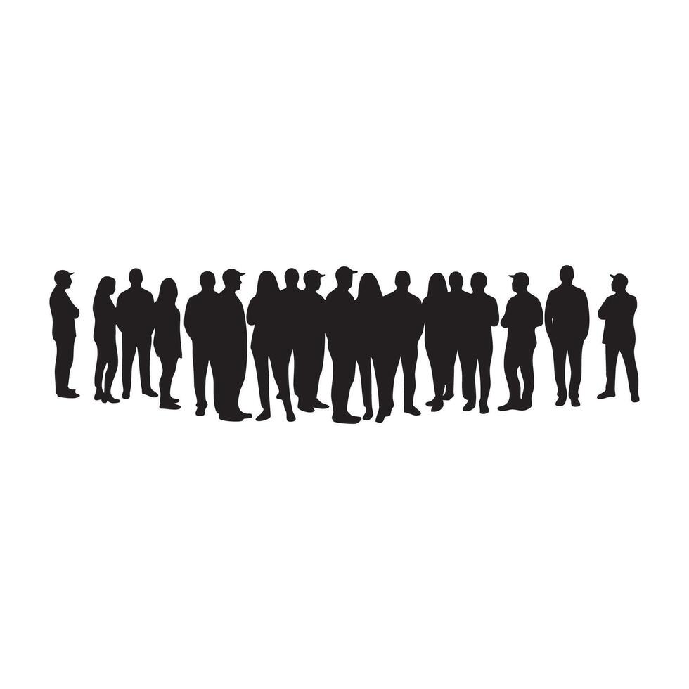 White background featuring a set of crowd silhouettes vector