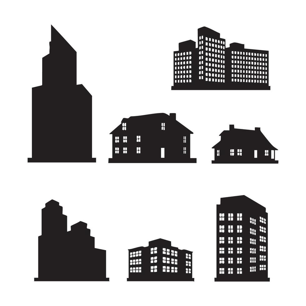Modern building silhouettes over a plain white background vector