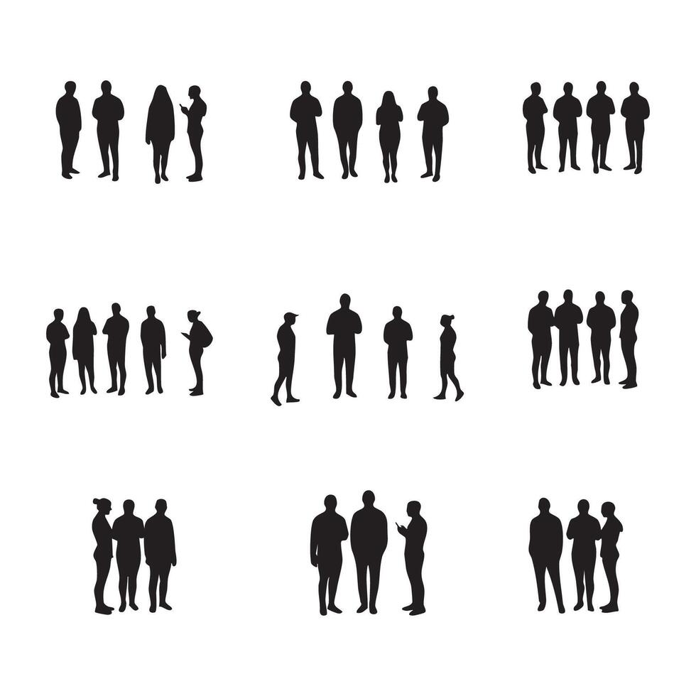 Different crowd silhouettes over a white canvas vector
