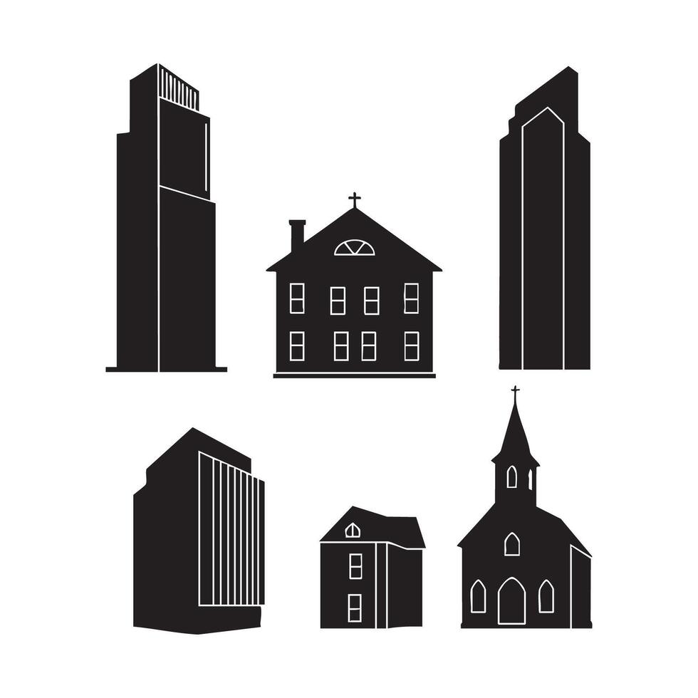 Black building shapes contrasted on white background vector
