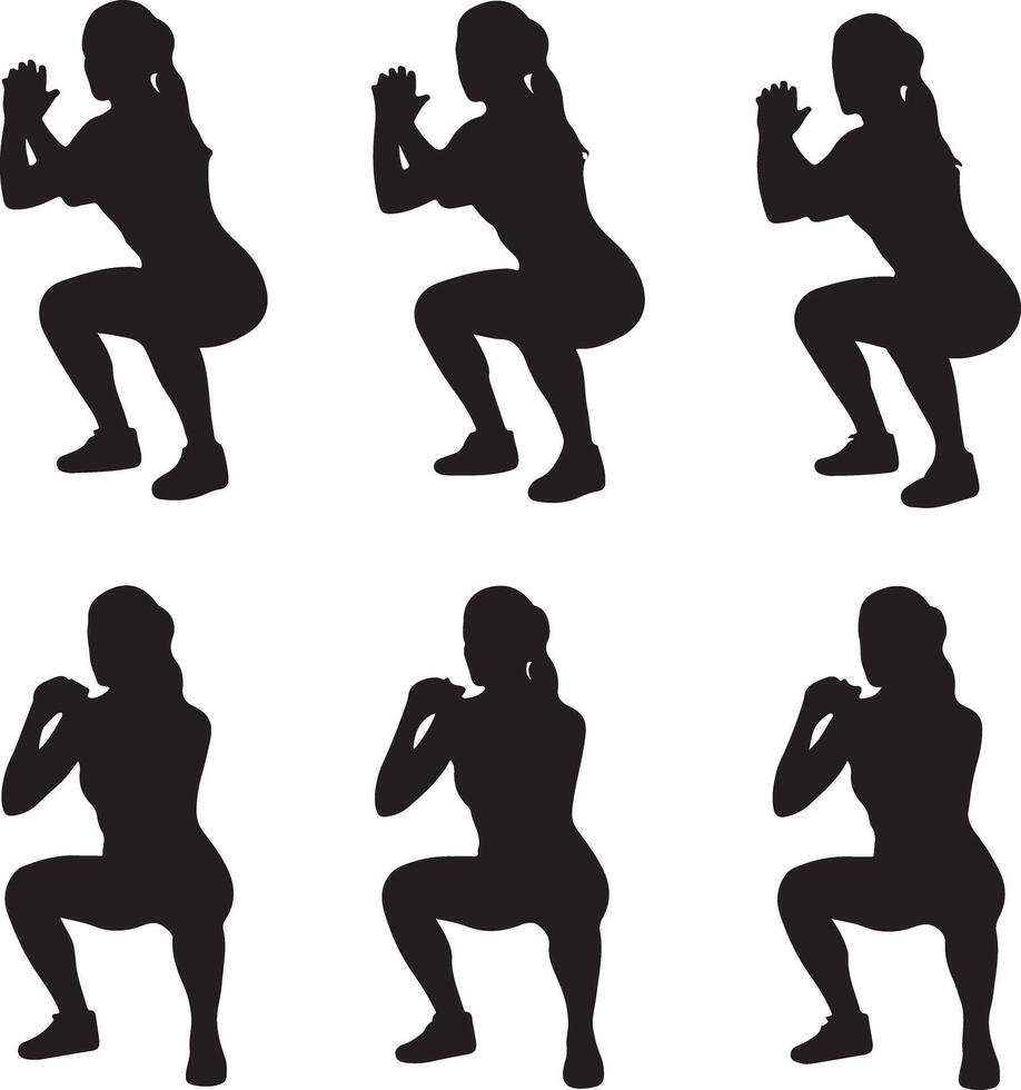 Set Silhouette of Women Squat Exercises Workout on White Background vector
