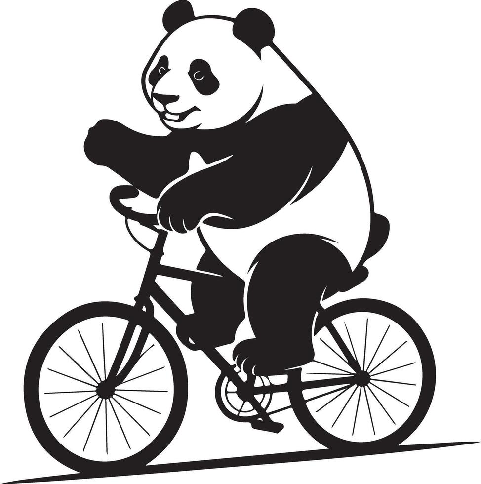 Black and White Panda on Bicycle Silhouette Design vector