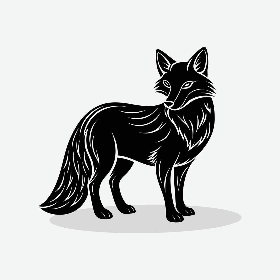 black and white illustration of a fox vector