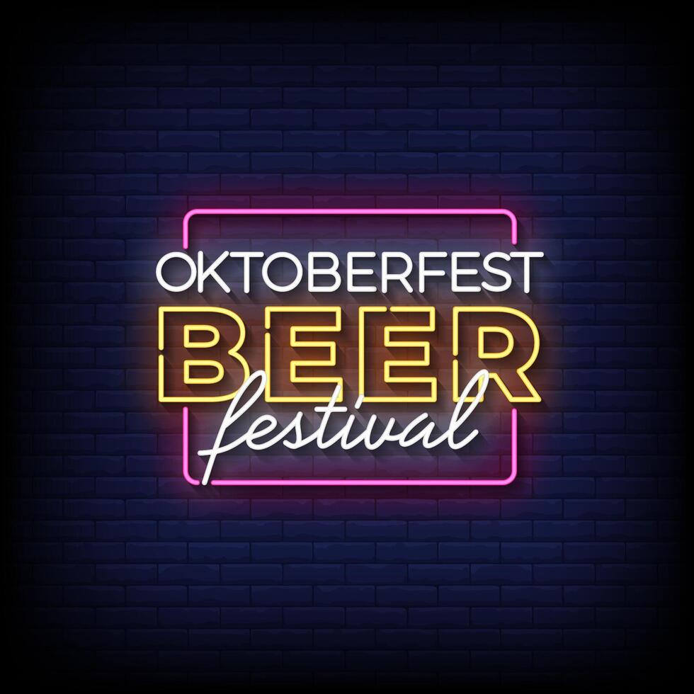 beer festival neon sign with brick wall background vector