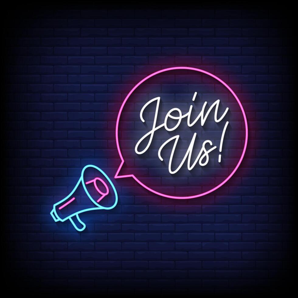 join us neon sign with brick wall background vector