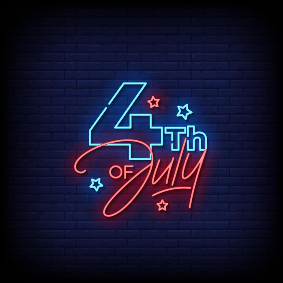 4 th of july neon sign with brick wall background vector