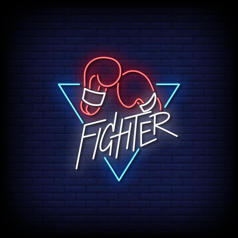fighter neon sign with brick wall background vector