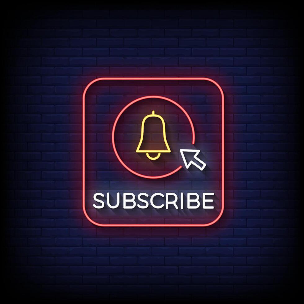subscribe neon sign with brick wall background vector