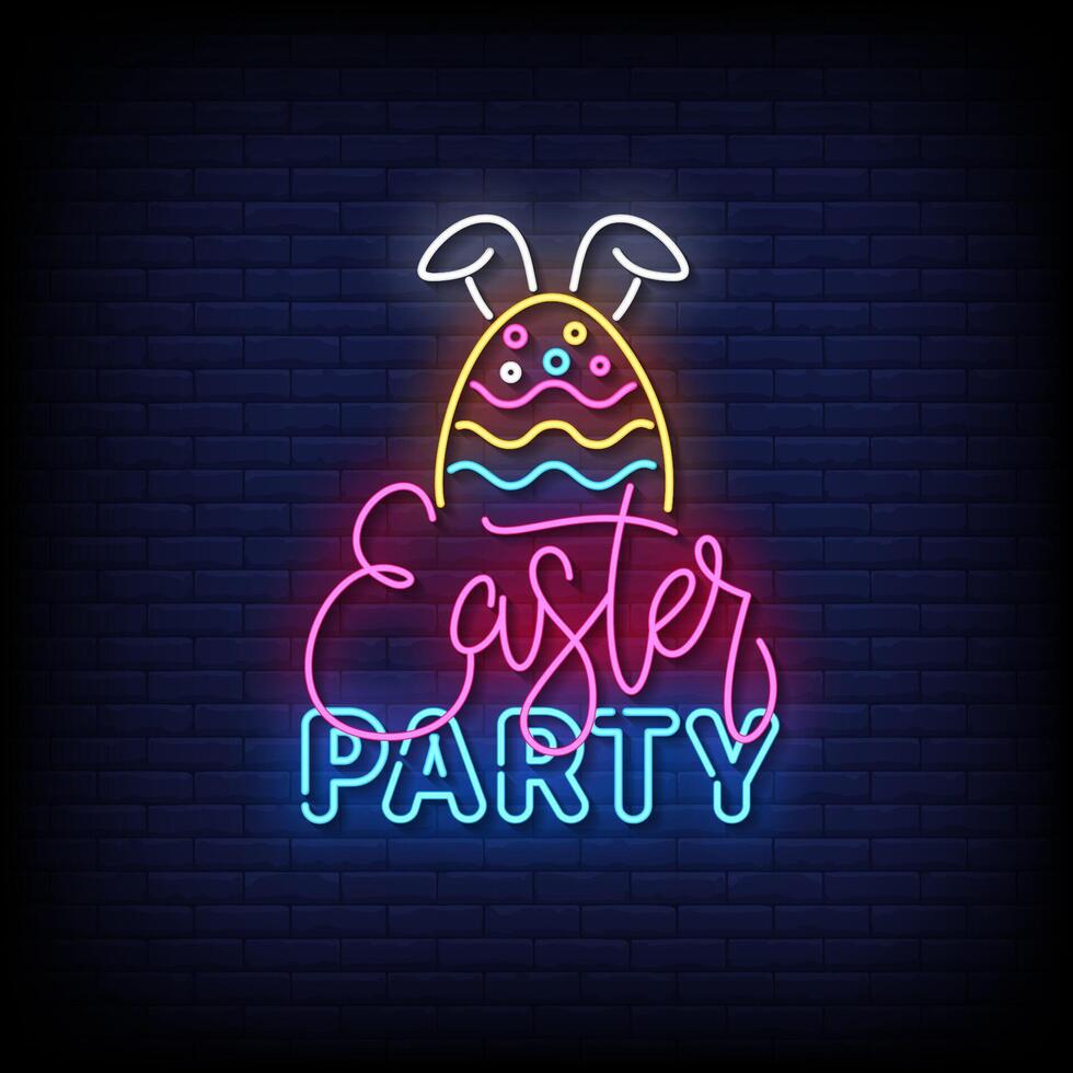 easter party neon sign with brick wall background vector