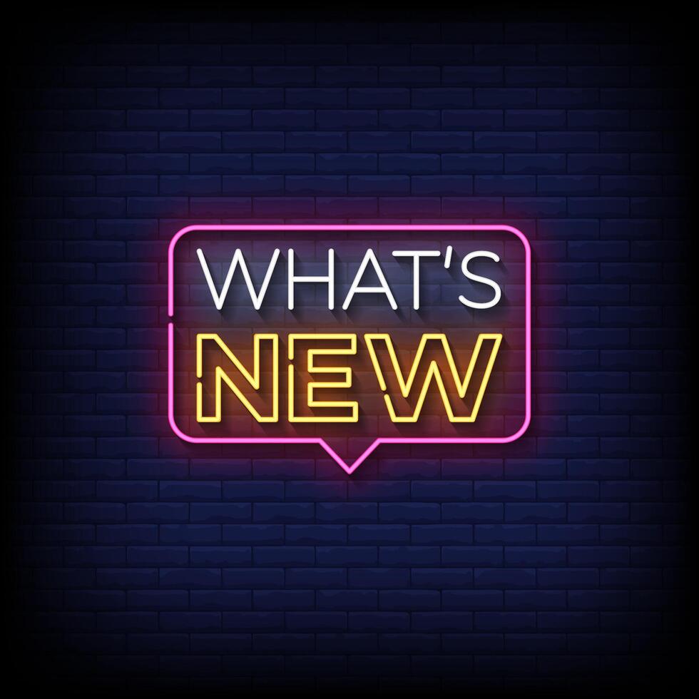 whats new neon sign with brick wall background vector