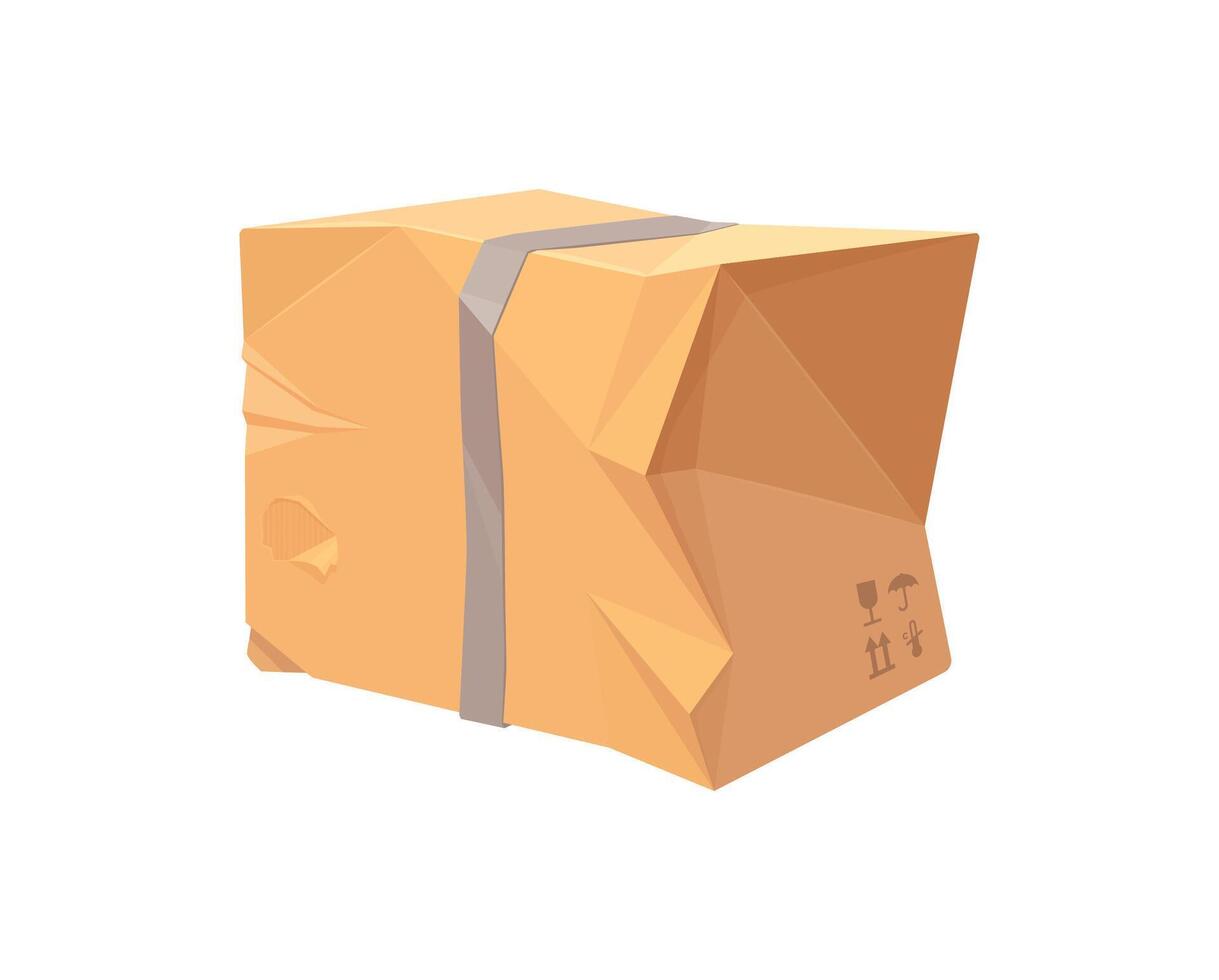 Damaged and crumpled package cardboard cartoon box vector