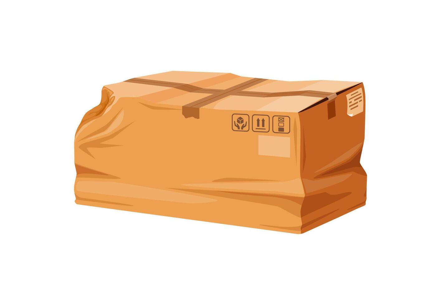 Damaged crumpled cardboard box, delivery package vector