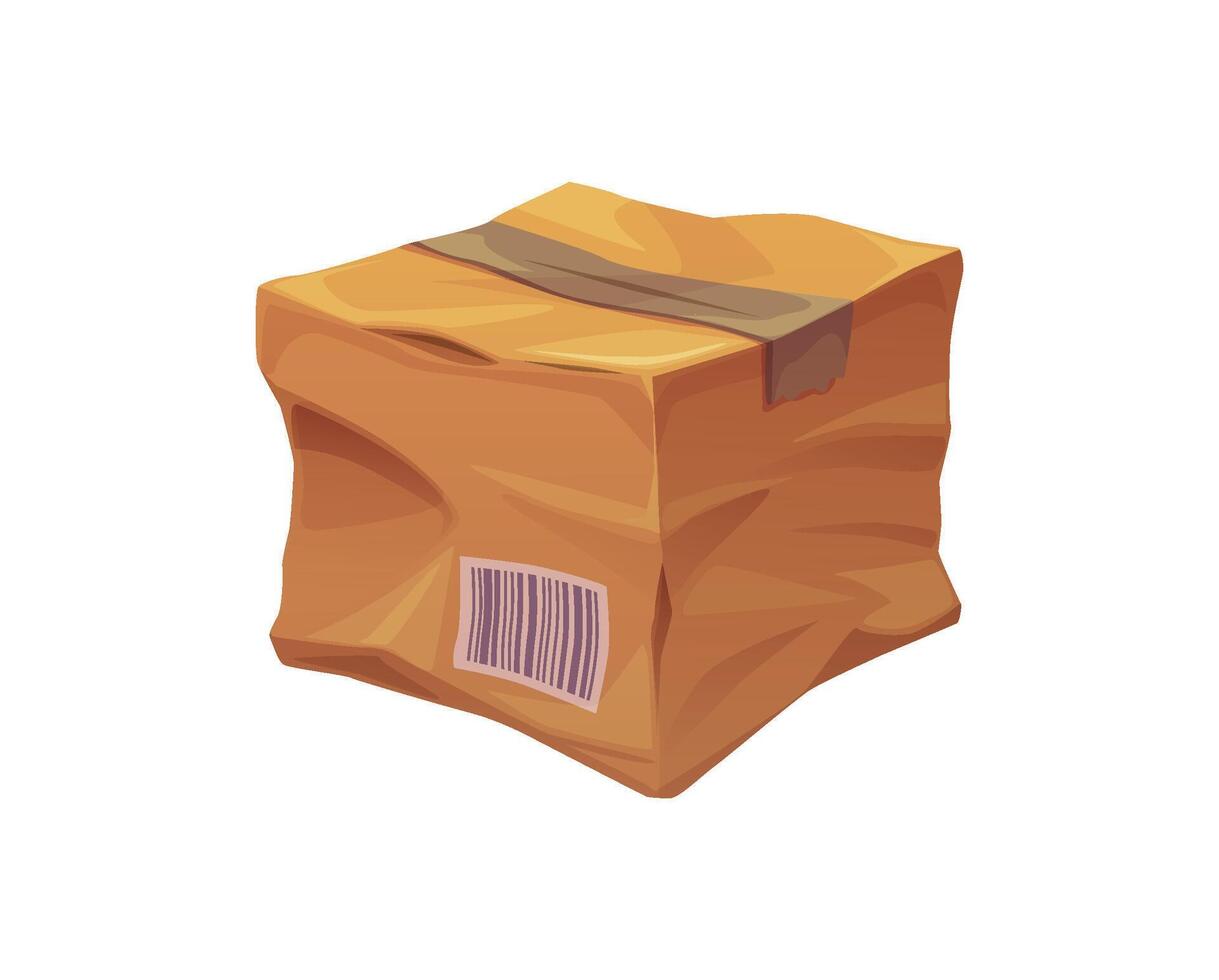 Damaged, crumpled broken delivery cardboard box vector