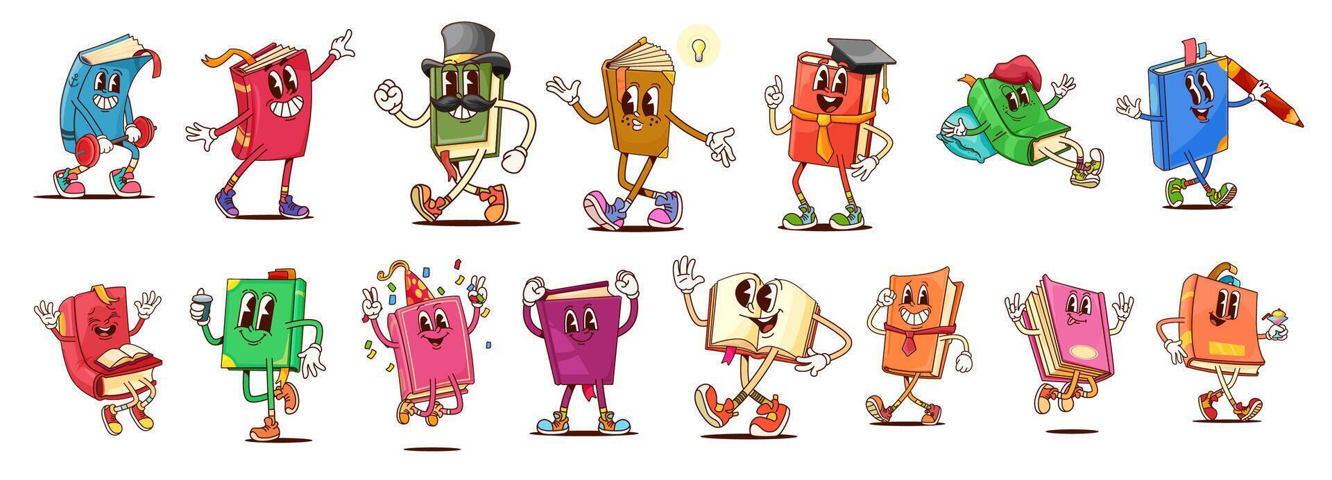 Groovy textbook and bestseller book characters vector