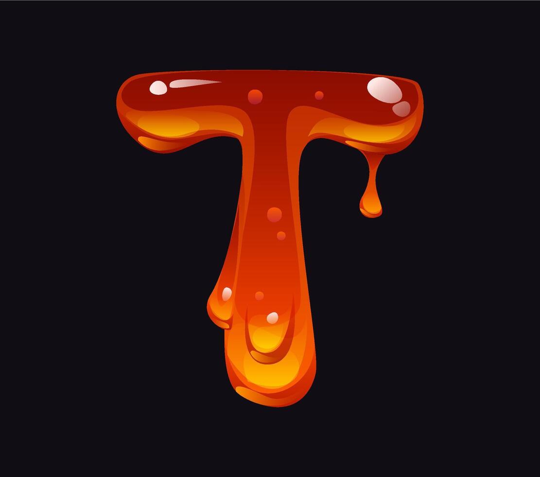 Flowing honey cartoon font type letter T vector